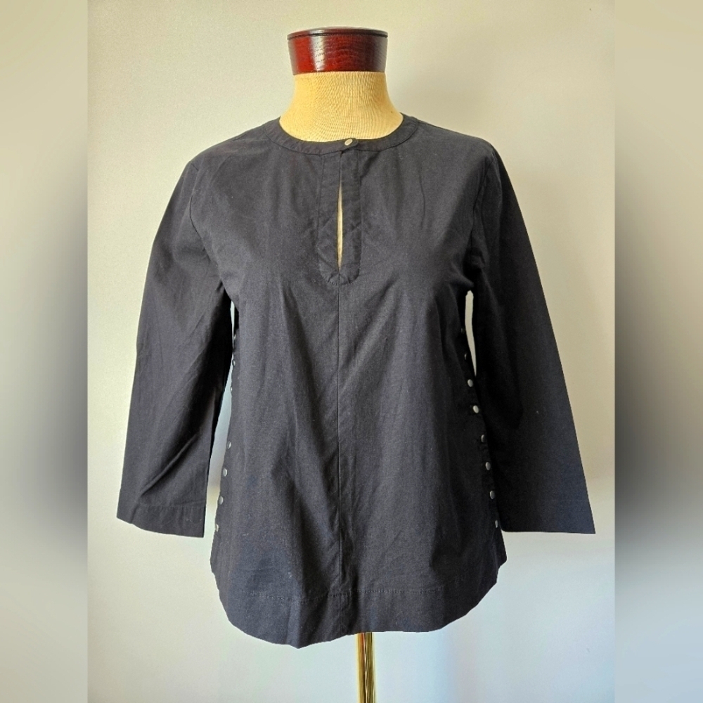 Kate Spade Saturday Black Cotton Side Snap Top. Size Small